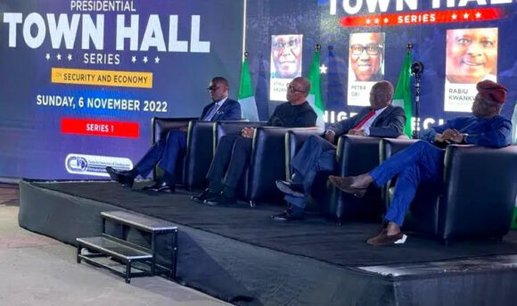 Protest at Presidential Town Hall meeting after PDP presidential candidate, Atiku Abubakar failed to show and instead, sent his running mate, Ifeanyi Okowa 