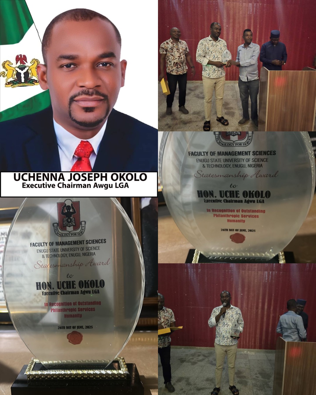 BREAKING: Awgu Council Chairman Hon. Uche Okolo Bags ESUT’s Prestigious Statesmanship Award for Transformational Leadership and Grassroots Impact