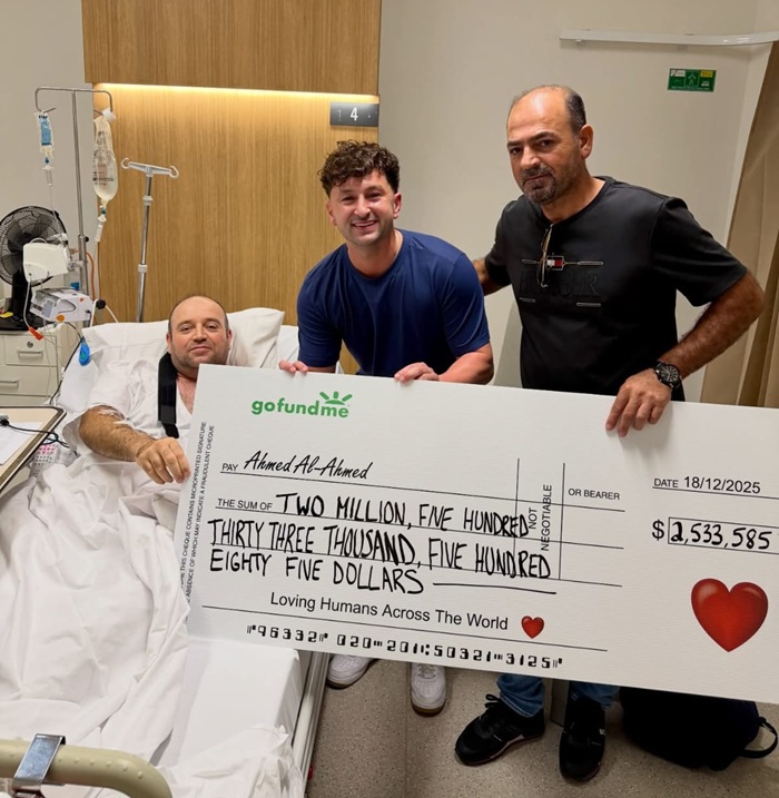 Bondi Beach hero, Ahmed al Ahmed receives $2.5 million cheque from worldwide donors in hospital bed
