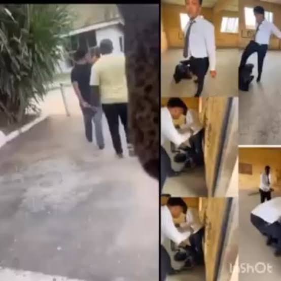 Igbinedion Secondary School students mock a senior and his father after he got expelled for bullying a junior