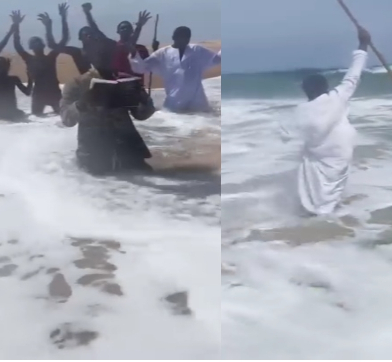 Prophet tries to part the sea but runs for dear life as waves approach (video)