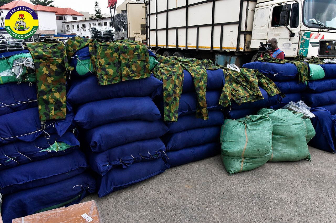 Lagos Police intercept truck with military camouflage uniforms, illicit drugs